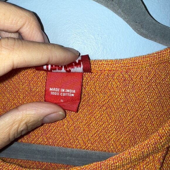 Toofan Artsy Lagenlook Cotton Orange Buttoned Layered Tunic Top Size Small EUC - Picture 7 of 9